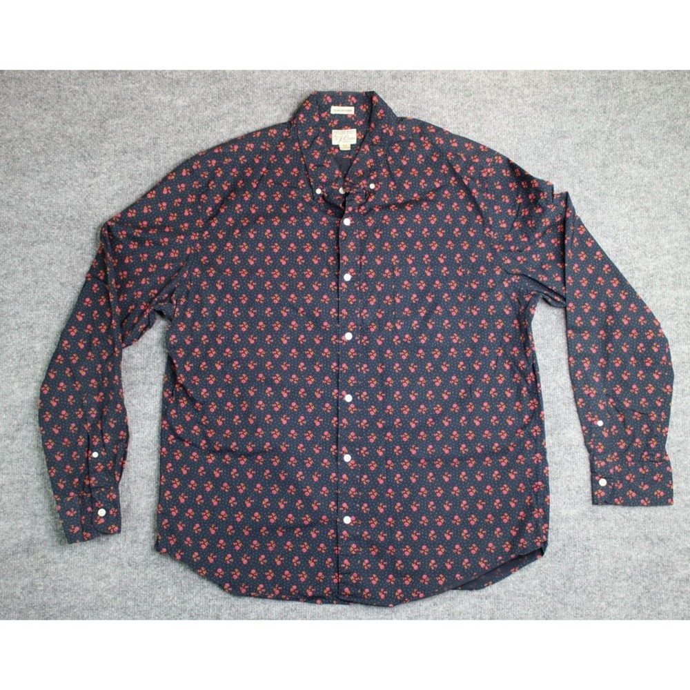 J. Crew Stretch Navy Floral Slim Untucked Casual Button Down Shirt Men's Size XL
